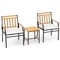 3 Pieces Outdoor Furniture Set Acacia Wood Patio Conversation Set with Cushions-White